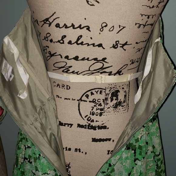 Anthro Anna Sui Silk Strapless Green Clovers Dress - Picture 7 of 8